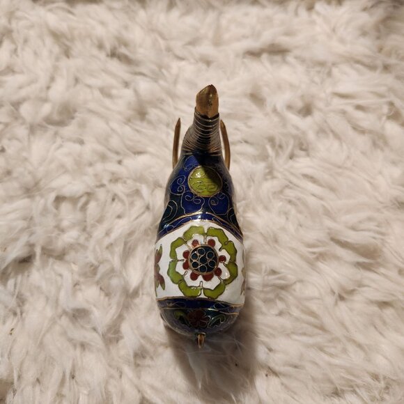 Vintage Cloisonné Elephant Figurine 4" Intricate Enamel Work & Brass Accents - Picture 8 of 10